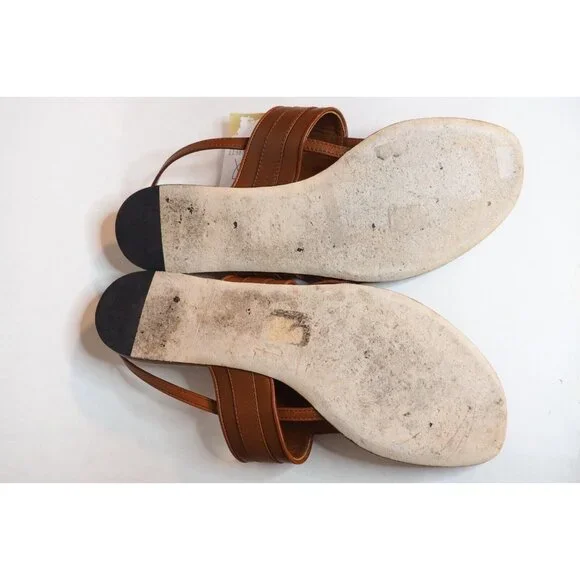 Gucci Brown Leather Thong GG Horsebit T Bar Sandals, Size 9.5 (US) 39.5 (EU)